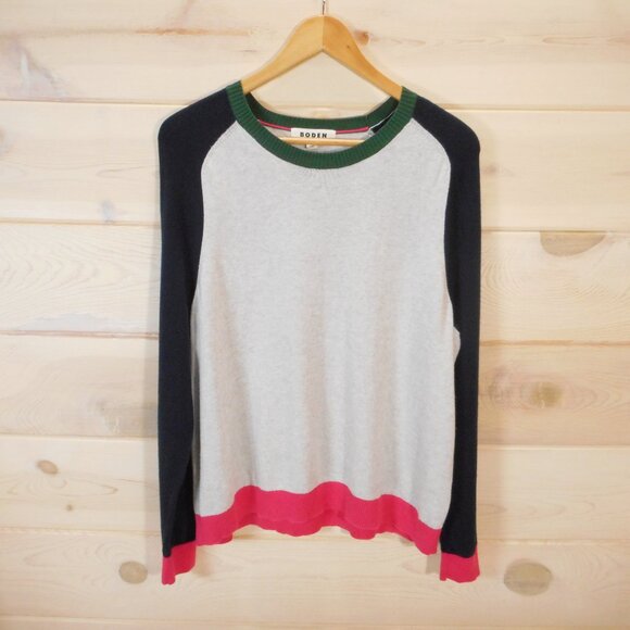 Boden Sweaters - Boden Women's size L Meg Saddle Sleeve Sweater Gray Navy Pink Colorblock